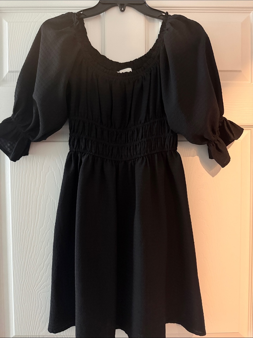 Black Smocked Puff Sleeve  Dress - Brand XS